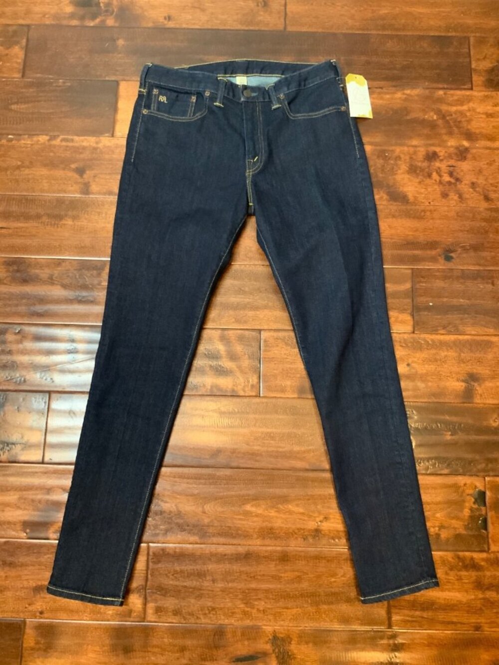 Double RL Ralph Lauren Blue Dark Wash Denim Stretch Skinny Fit Jeans, Size 29